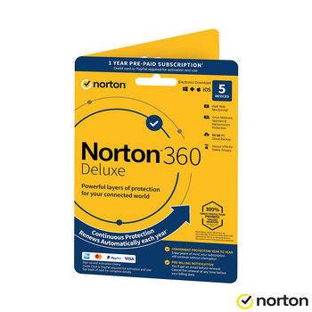 Norton 360 Deluxe 2022, Antivirus Software for 5 Device and 1 Year Subscription with Automatic Renewal