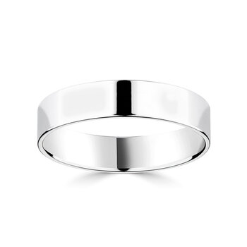 5.0mm Classic Flat Court Wedding Ring, 18ct White Gold