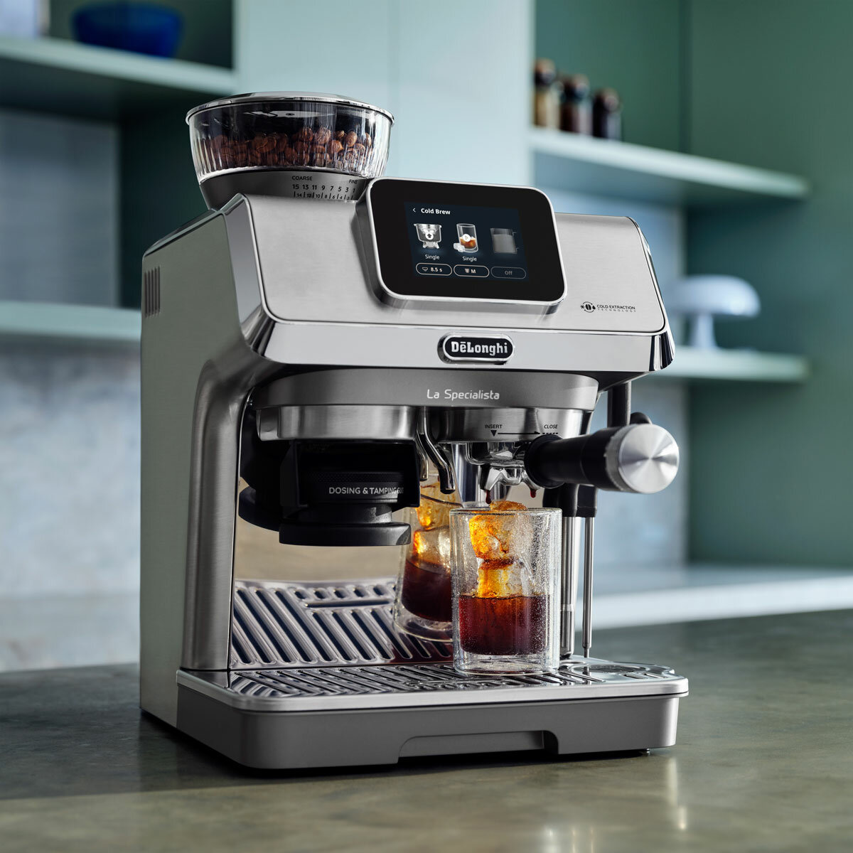 Lifestyle images of De'Longhi La Specialista Touch Coffee Machine on a kitchen countertop Lifestyle images of De'Longhi La Specialista Touch Coffee Machine on a kitchen countertop