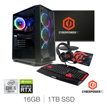 CyberPower, Intel Core i5, 16GB, 1TB SSD, NVIDIA GeForce RTX 3060, Gaming Desktop PC Bundle,, with 23.8" Monitor, Gaming Keyboard, Mouse, Mousepad and Headset
