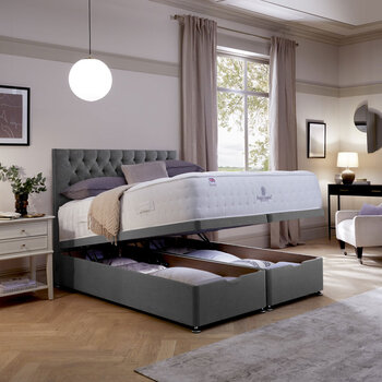 Pocket Spring Bed Company Mulberry Mattress & Sterling Grey Full Ottoman Divan in 3 Sizes