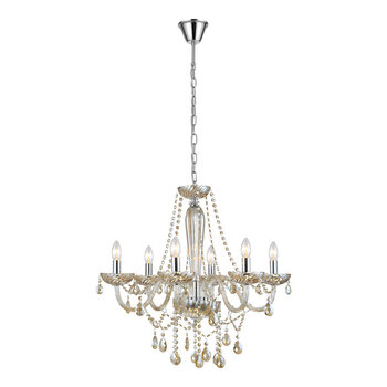 Eglo Basilano 6 Light Chandelier in Polished Chrome and Cognac Glass