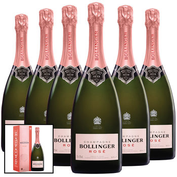 Bollinger Rosé NV Champagne, 6 x 75cl with Gift Boxes