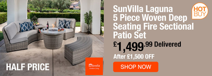 SunVilla Laguna 5 Piece Woven Deep Seating Fire Sectional Patio Set