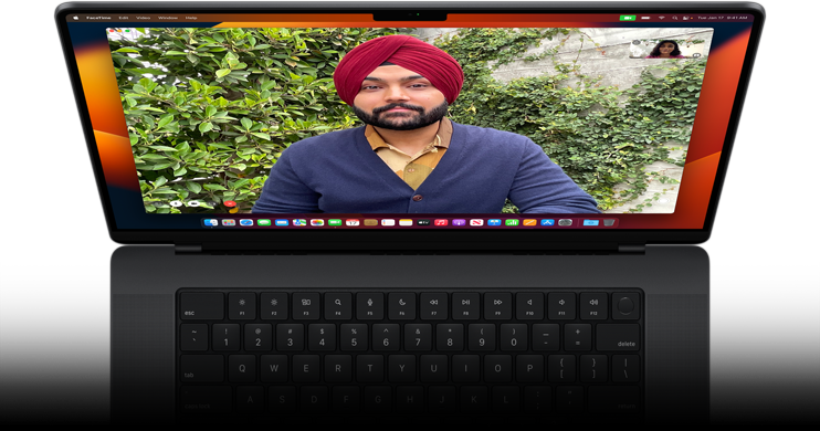 Showcasing FaceTime video call on the MacBook Pro.