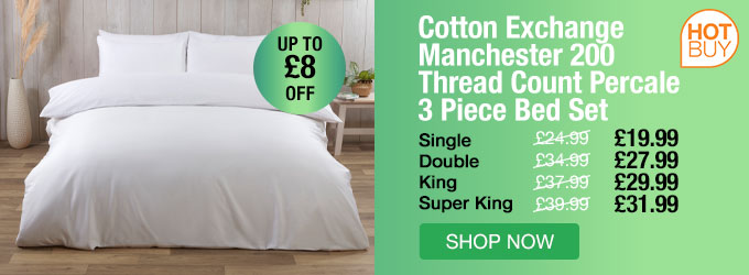 Cotton Exchange Manchester 200 Thread Count Percale 3 Piece Bed Set