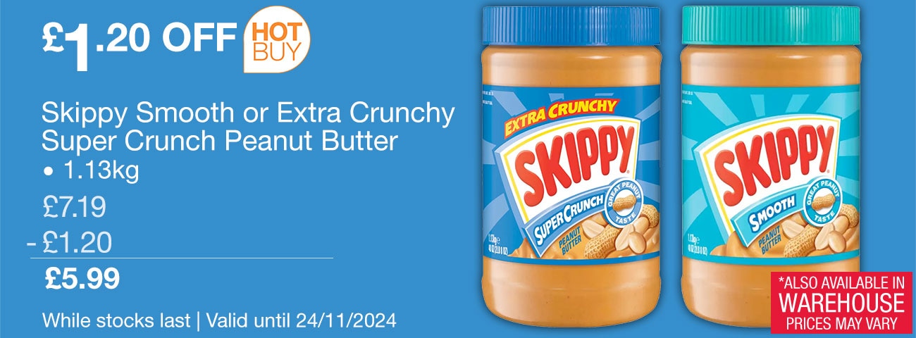 skippy smooth or extra crunchy peanut butter