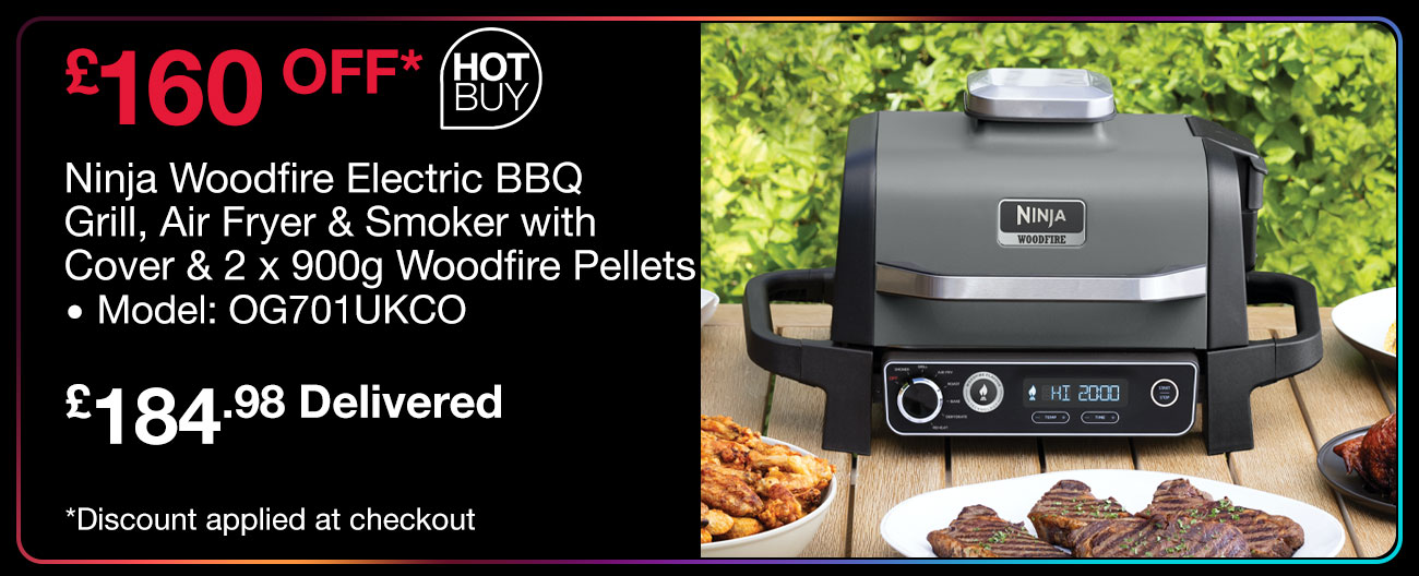 Ninja Woodfire Electric BBQ Grill, Air Fryer & Smoker with Cover and 2 x 900g Woodfire Pellets