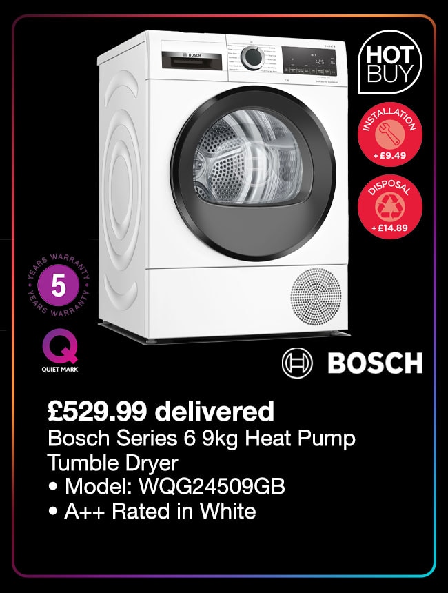 Bosch Series 6 9kg, Heat Pump Tumble Dryer, A++ Rated in White