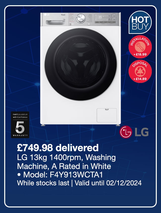 LG F4Y913WCTA1 13kg 1400rpm, Washing Machine, A Rated in White