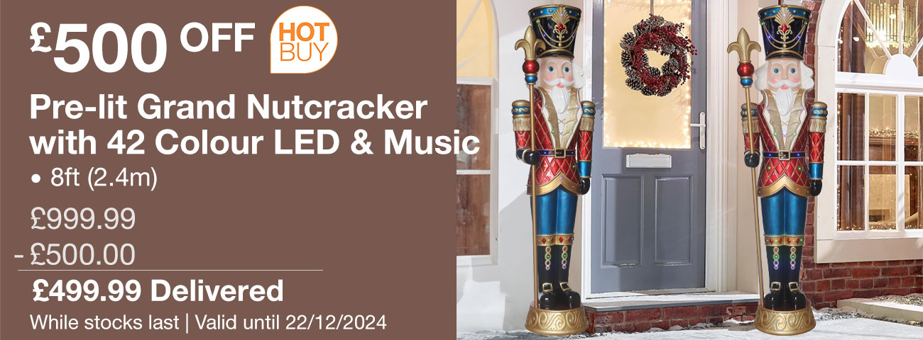 8ft (2.4m) Pre-lit Grand Nutcracker with 42 Colour LED and Music