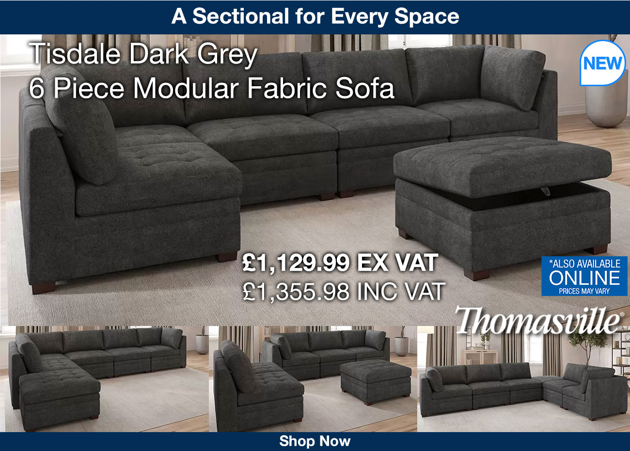 Thomasville Tisdale Dark Grey 6 Piece Modular Fabric Sofa