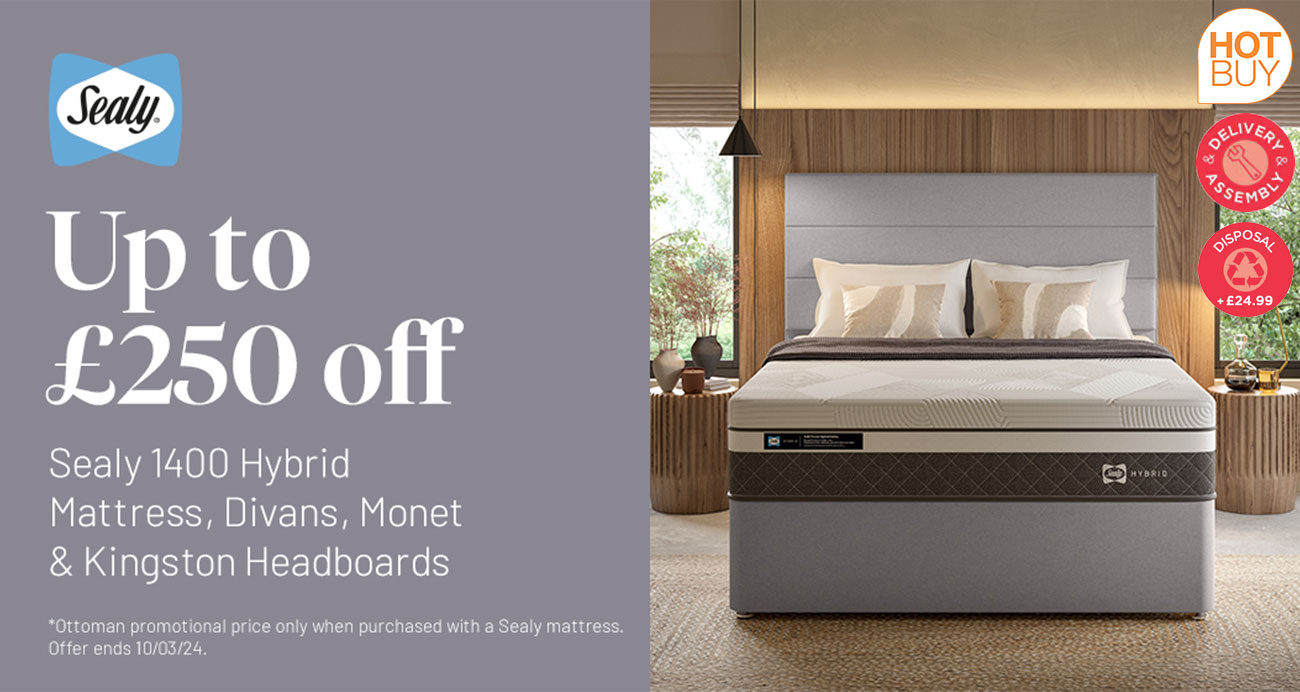 up to £250 off sealy 1400 hybrid mattress divans monet and kingston headboards