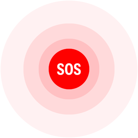 Red circle containing the word SOS, representing Emergency SOS capability