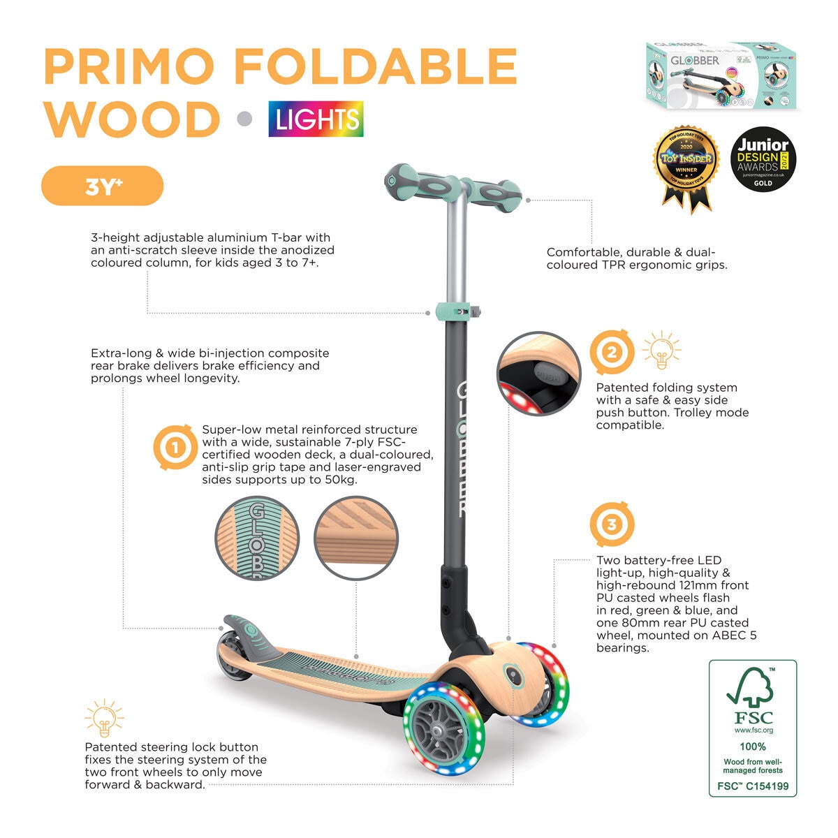 Buy Globber primo foldable wood lights Mint Information Image at Costco.co.uk