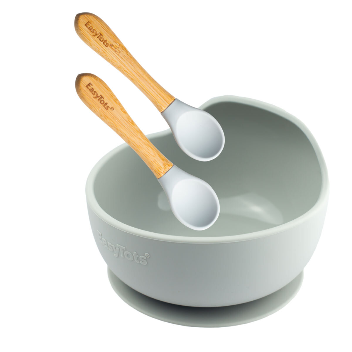 EasyTots Suction Bowl with Bamboo Spoons - Grey