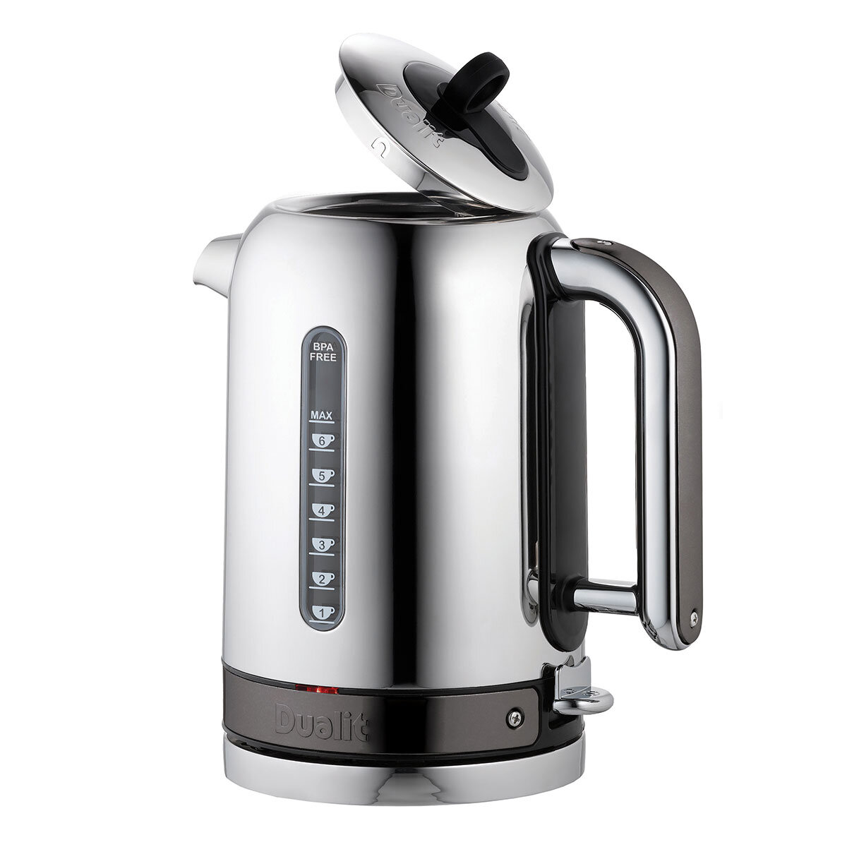 Side Profile Dualit kettle with lid up