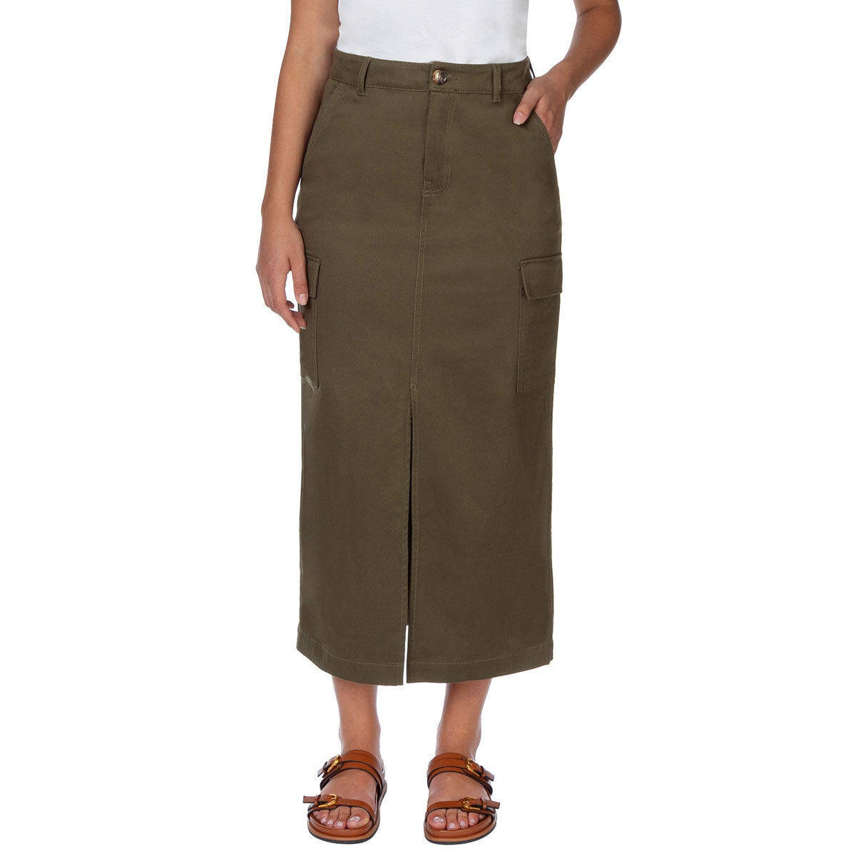 Wellworn Ladies Cargo Maxi Skirt in Olive