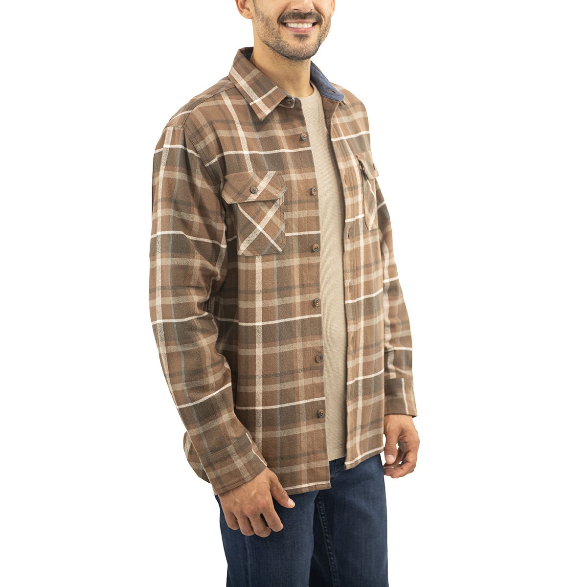 Jachs Mens Flannel Shirt & Thermal 2 Pack in Brown