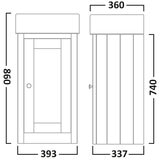 Line drawing of unit on white background with dimensions