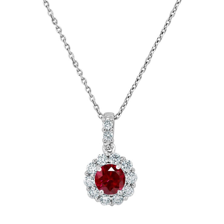 0.25ctw Diamond and Round Ruby Necklace, 14ct White Gold | Costco UK