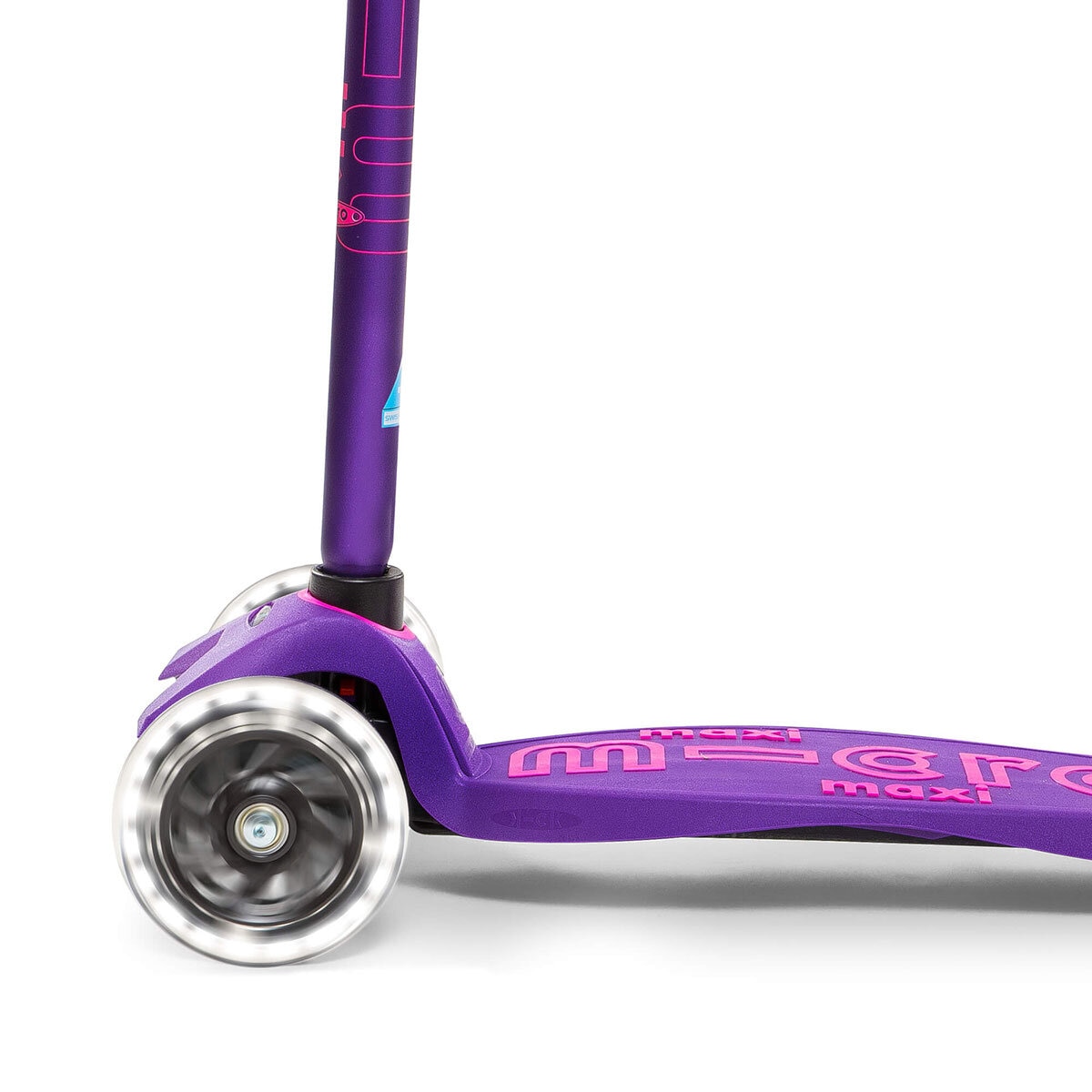 Micro Maxi Deluxe LED Purple Scooter with Small Pink Helmet and Unicorn Lunch Bag (5+ Years) 