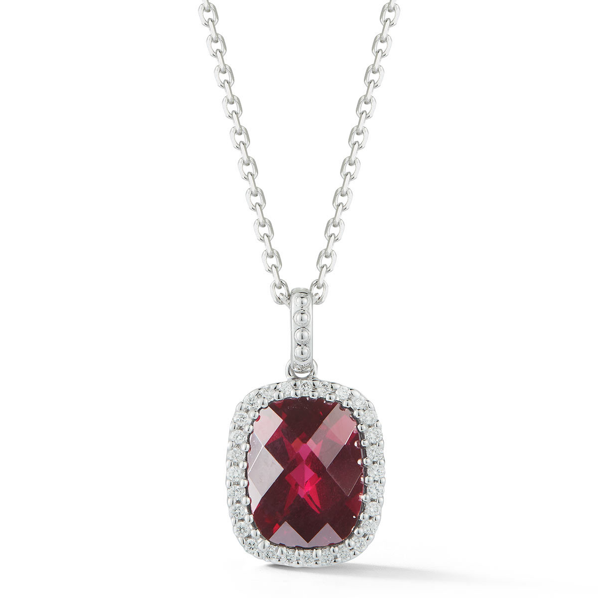 Cushion Cut Garnet and Diamond Pendant, 18ct White Gold | Costco UK