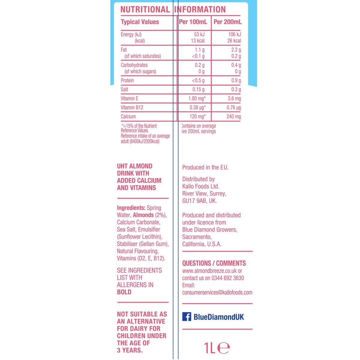 Blue Diamond Almond Milk Nutritional Information Blue Diamond Almond Milk Nutritional Information