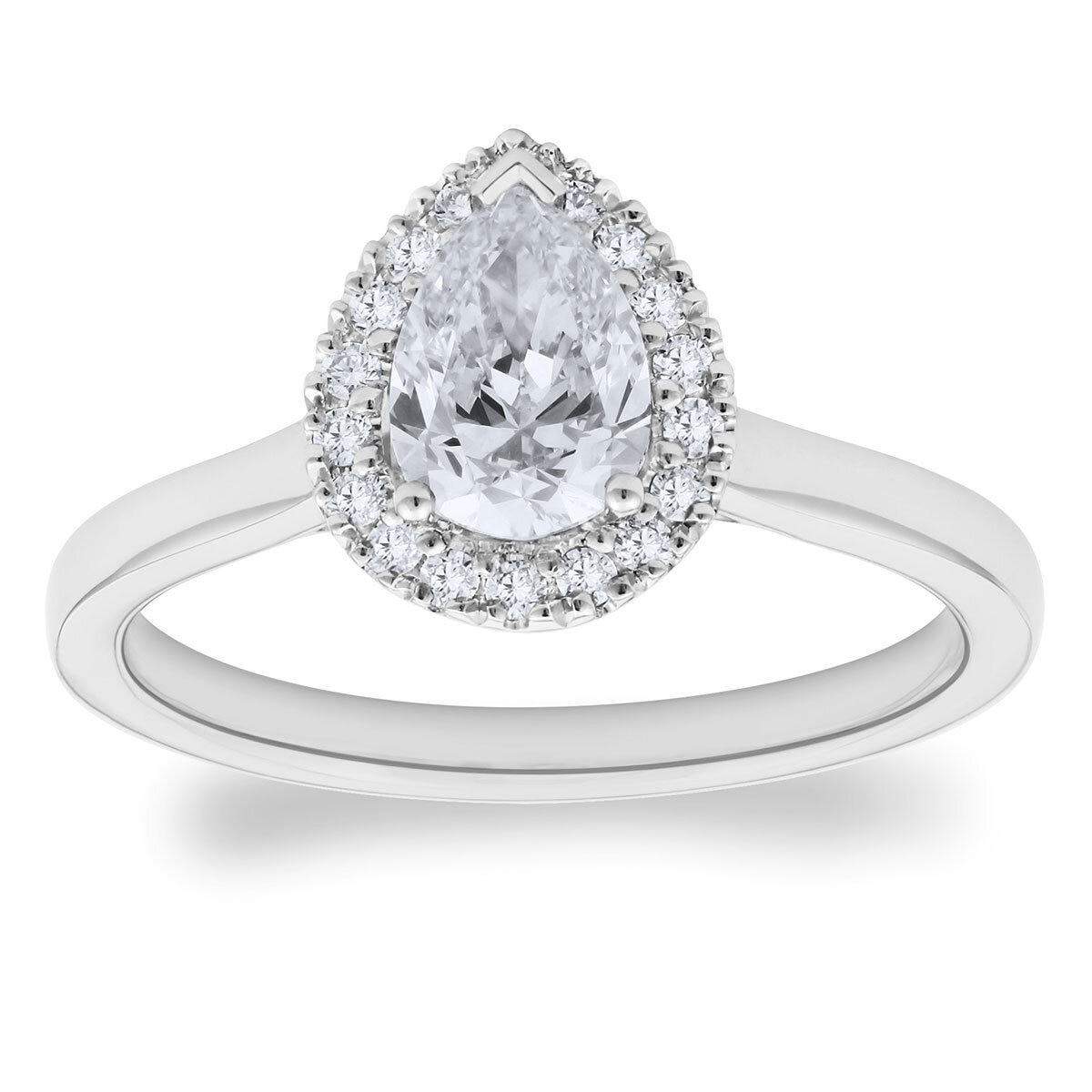 0.90ctw Pear & Round Brilliant Cut Diamond Halo Ring, Platinum