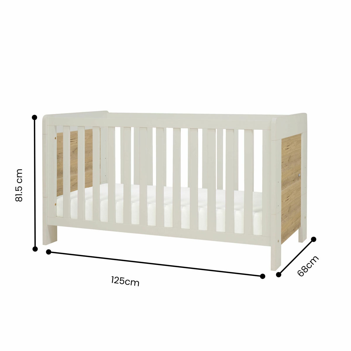 Tutti Bambini Alba Mini Cot Bed with Sprung Mattress, White & Distressed Oak