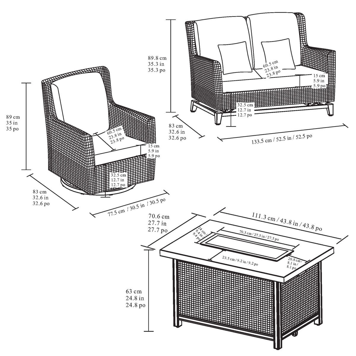 Agio Anderson 5 Piece Woven Fire Seating Set + Cover