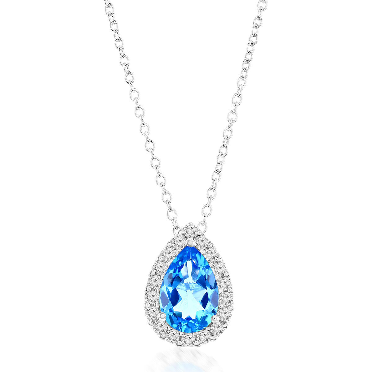 Pear Cut Blue Topaz & 0.43ctw Diamond Necklace, 18ct Whit...