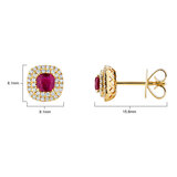 Round Cut Ruby & 0.27ctw Diamond Stud Halo Earrings, 18ct Yellow Gold