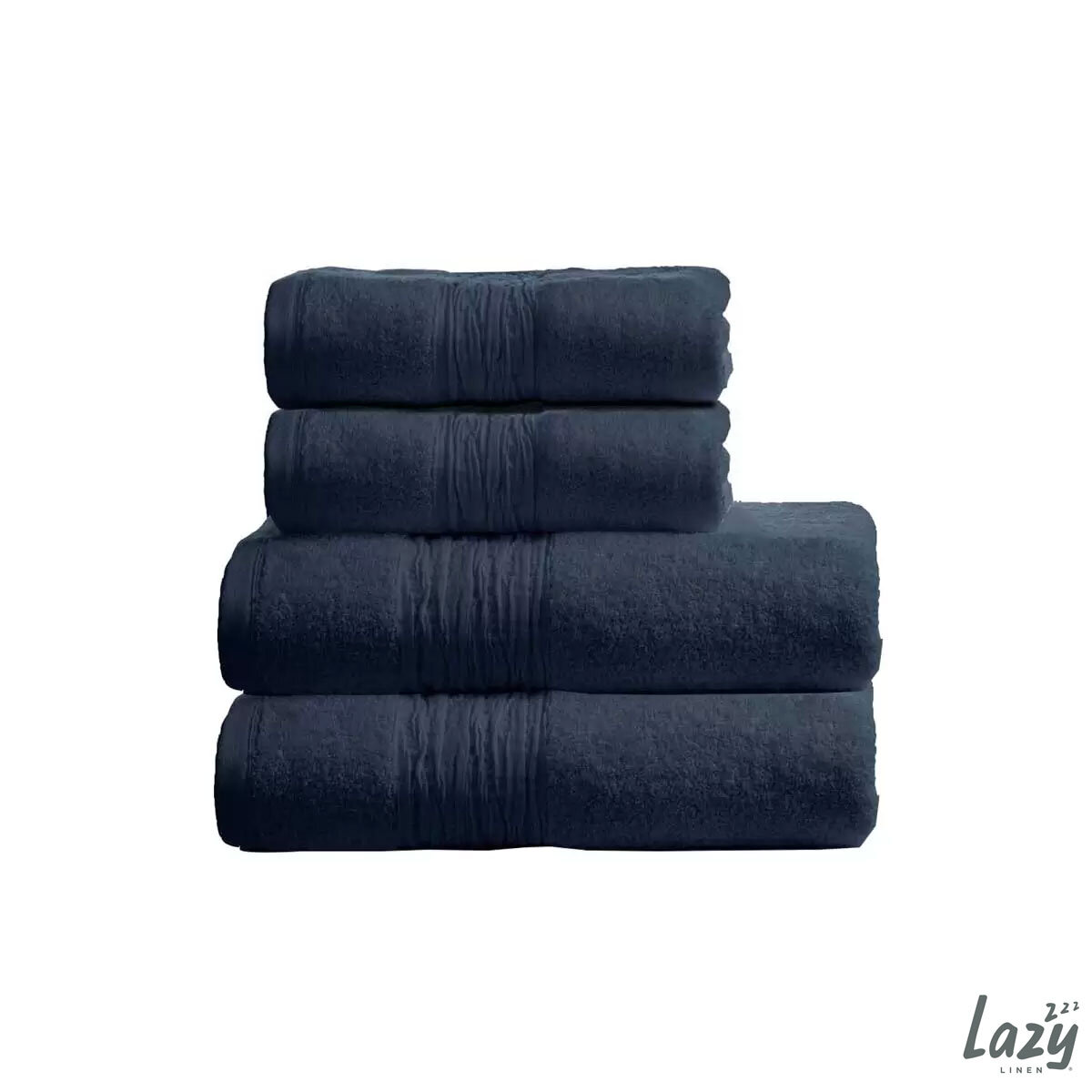 Lazy Linen 4 Piece Hand & Bath Towel Bundle in Navy, 2 x Hand Towels & 2 x Bath Towels