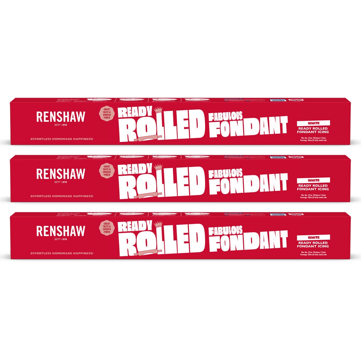 Renshaws Ready Rolled Fondant Icing Discs, 3 x 450g