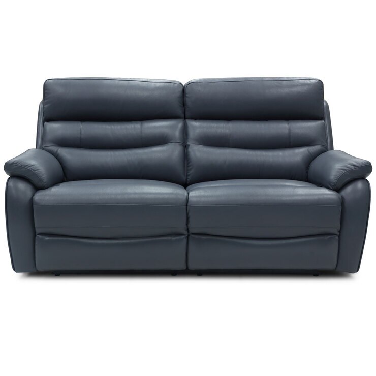 Fletcher Blue Leather Power Reclining Large 2 Seater Sofa with Power ...