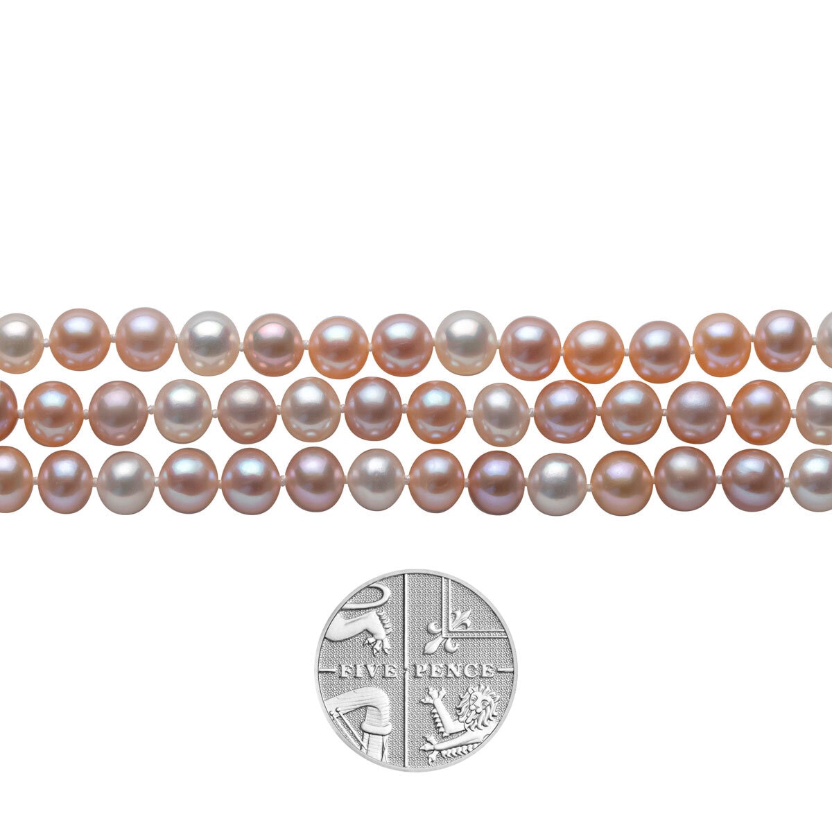 5.5-6mm Cultured Freshwater 3 Row Multl Colour Pearl Bracelet, 14ct Yellow Gold