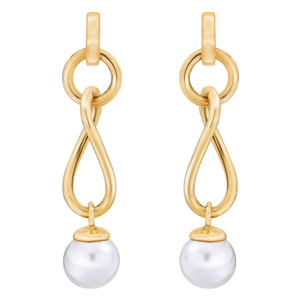 9-9.5mm Cultured Freshwater White Pearl Twist Earrings, 14ct Yellow Gold