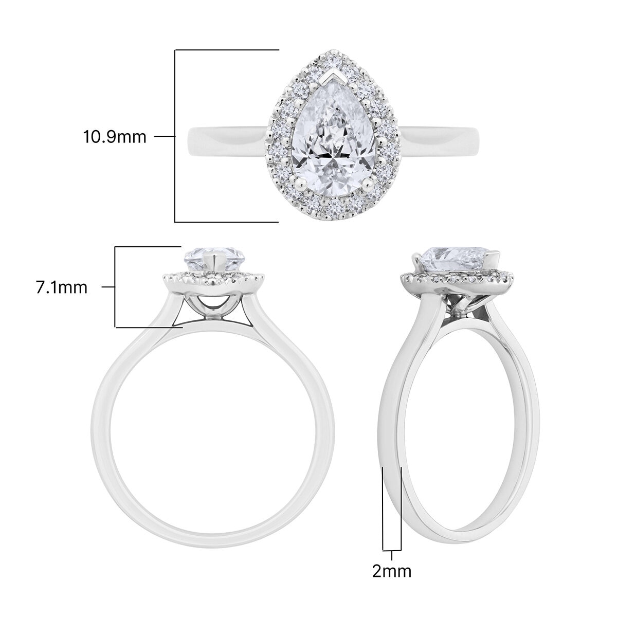 0.90ctw Pear & Round Brilliant Cut Diamond Halo Ring, Platinum