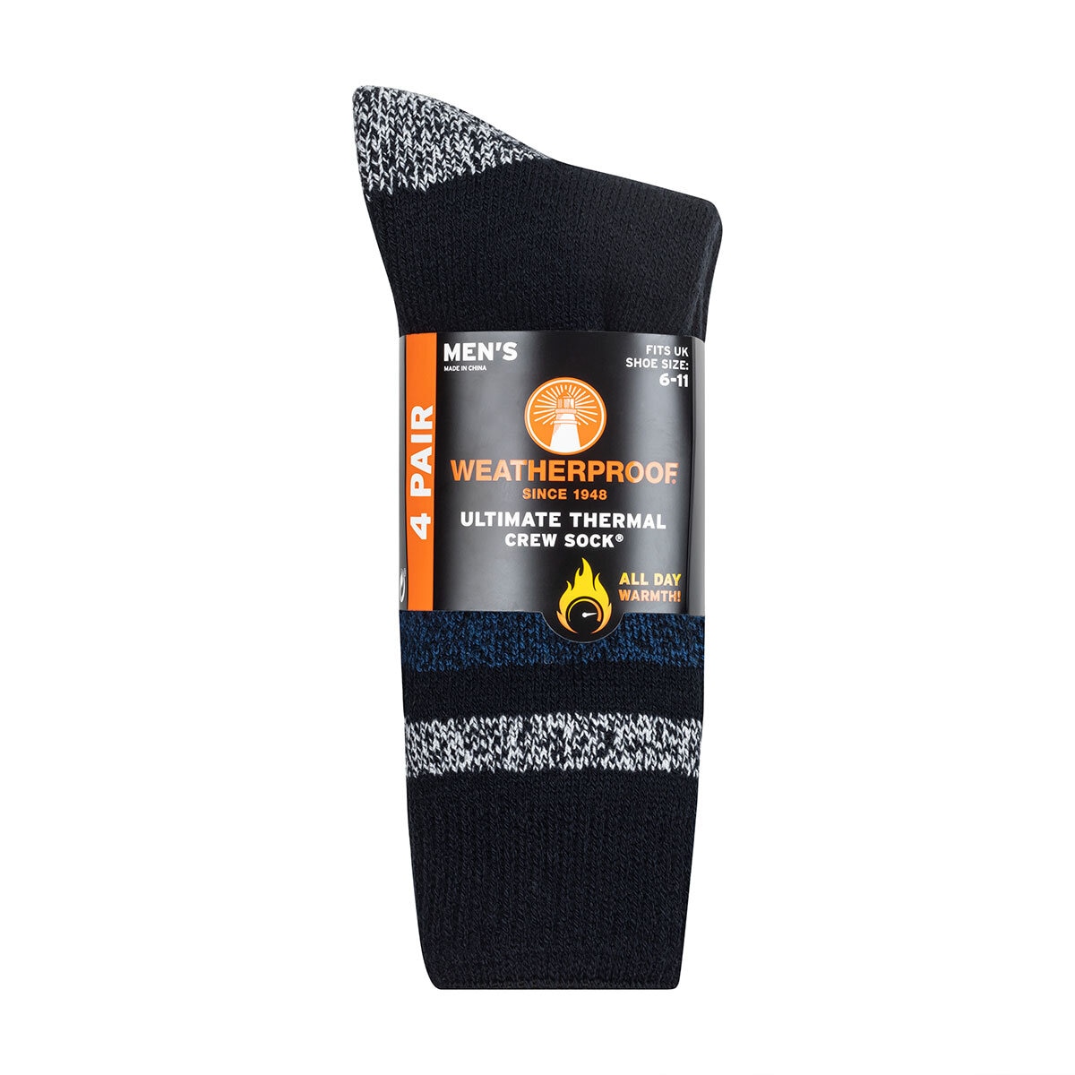 Weatherproof Mens Thermal Sock 4 Pack in Black