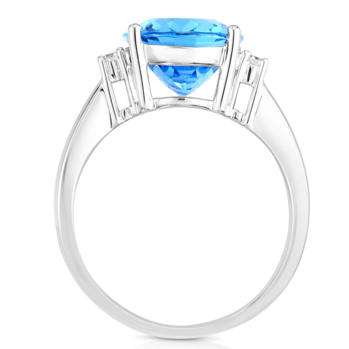 Oval Cut Blue Topaz & 0.05ctw Diamond Ring, 14ct White Gold