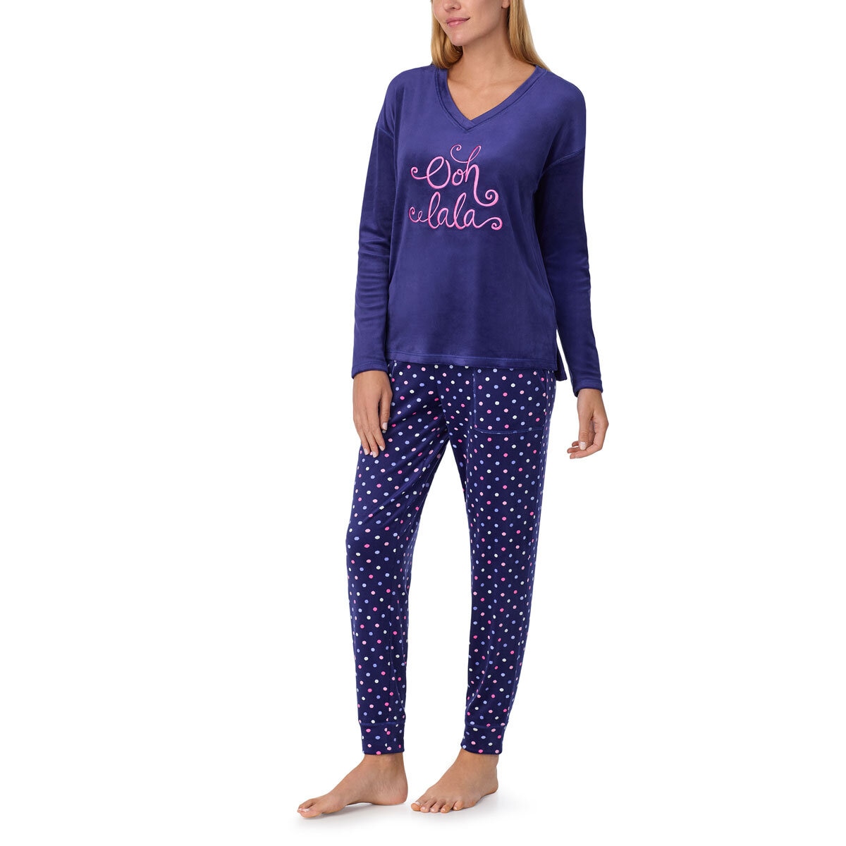 Jane & Bleecker Women's Silky Plush Pyjama Set in Navy