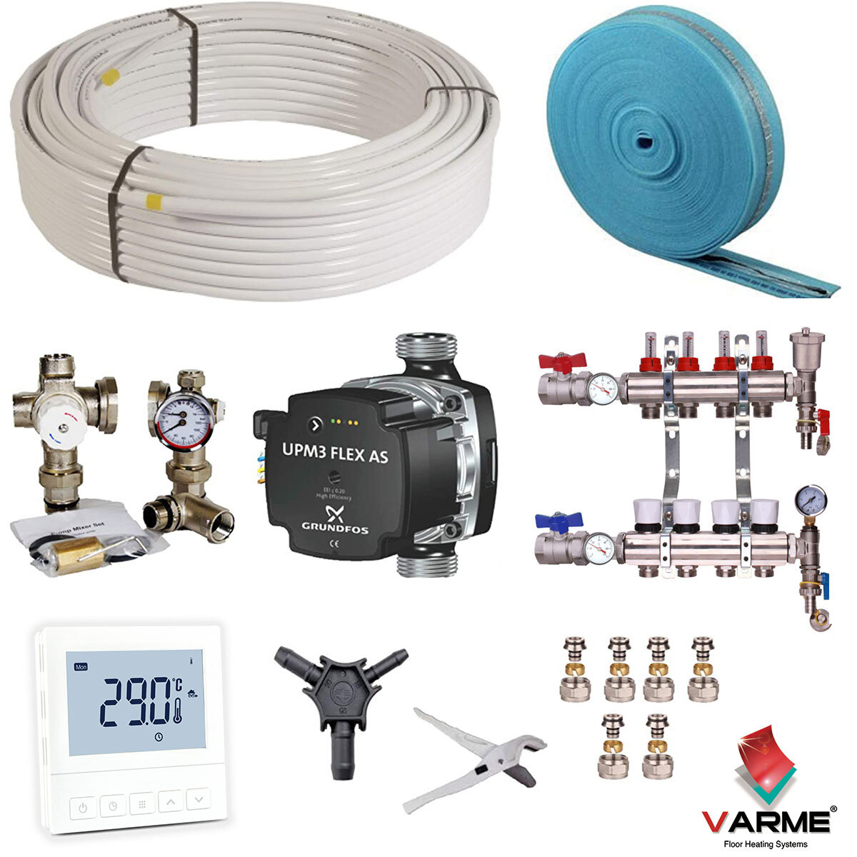 Varme Water Underfloor Heating System with Thermostat - 80m² (for an area up to 80m²)