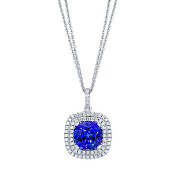 Cushion Cut Tanzanite & 0.33ctw Diamond Pendant, 18ct White Gold