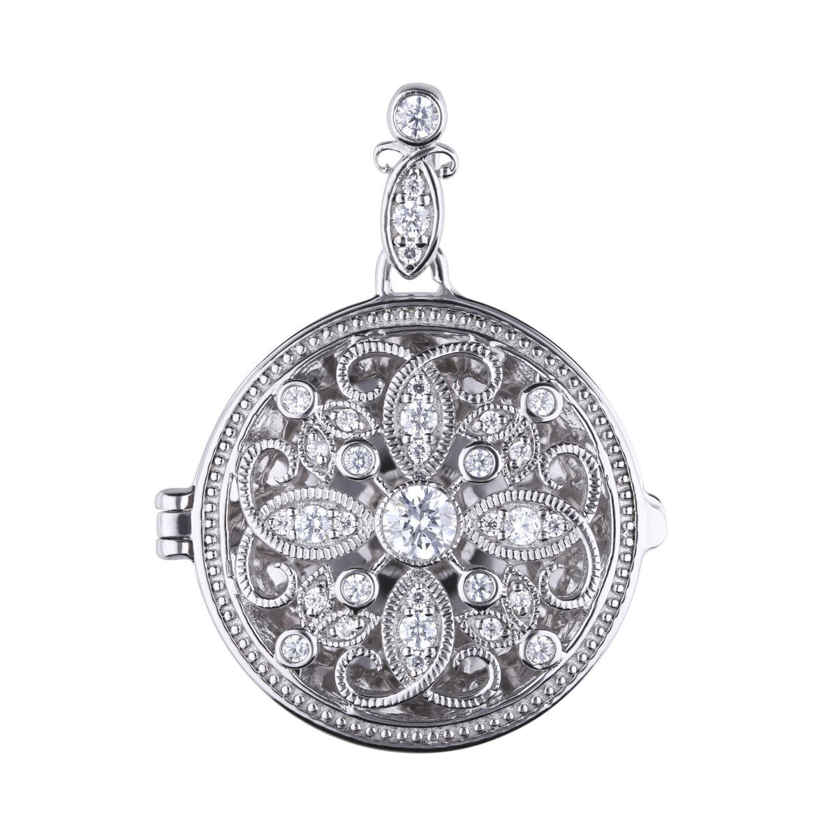 DiamonFire Sterling Silver Round Medallion Filigree Locket