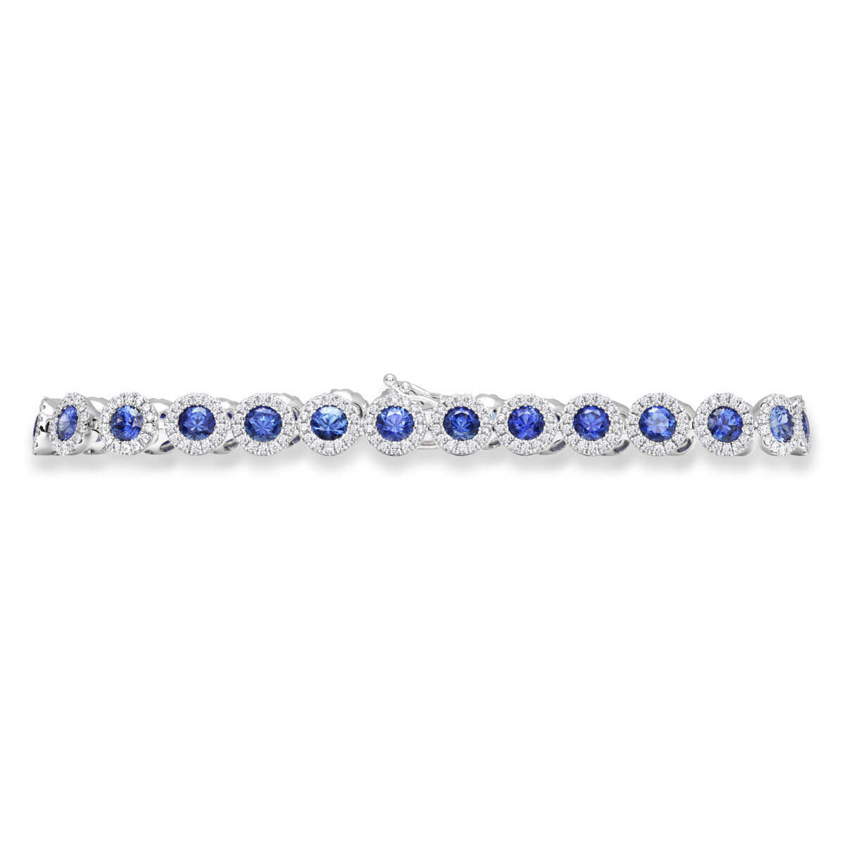 Round Cut Blue Sapphire & 1.80ctw Diamond Bracelet, 18ct White Gold