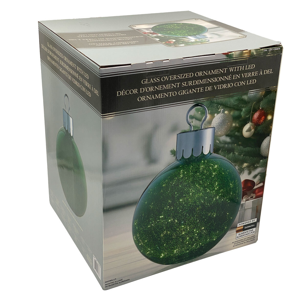 15.7 Inches (1.3ft) Glass Oversized Ornament with 60 LED Lights in Green