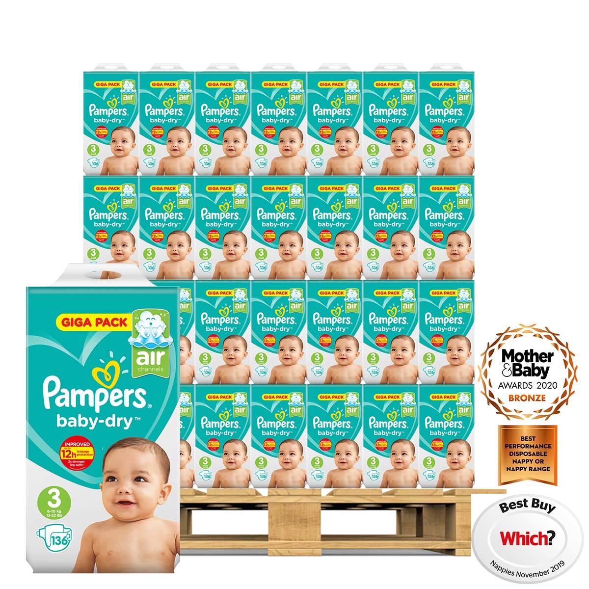 Pampers Baby-Dry Nappies Size 3, 70 x 136 Giga Pack | Costco UK