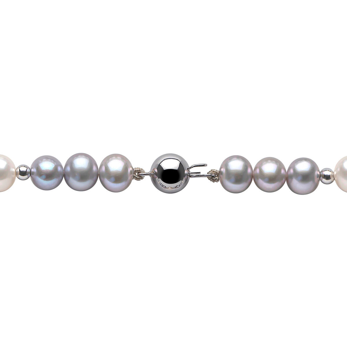 6-7mm Cultured Freshwater White & Grey Pearl Necklace, 18ct White Gold