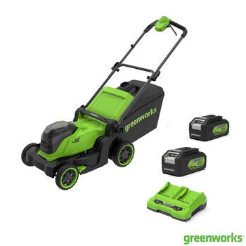 Greenworks 48V 41cm Cordless Lawn Mower + 2 x 24V (4Ah) Batteries + Dual Charger Greenworks 48V 41cm Cordless Lawn Mower + 2 x 24V (4Ah) Batteries + Dual Charger